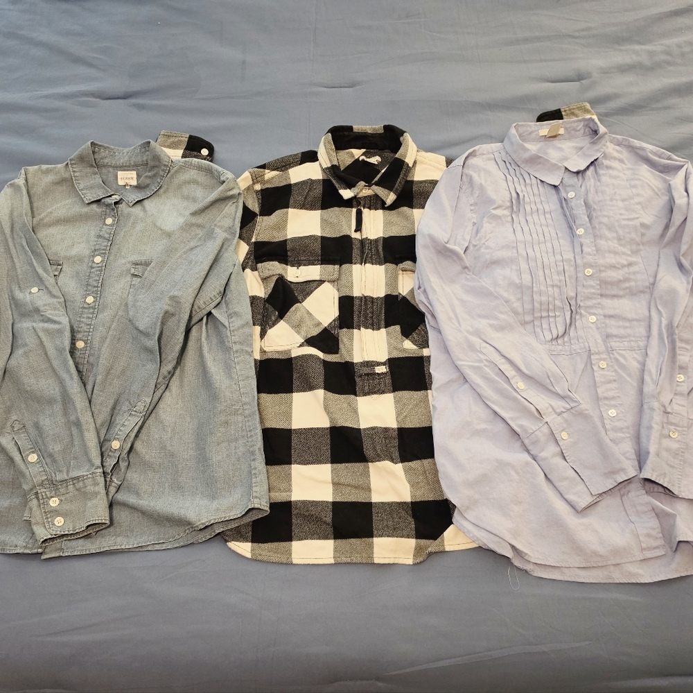 J Crew Bundle (Lot Of 3) Women Size Medium/8 Long Sleeves Button Up Plaid Denim
